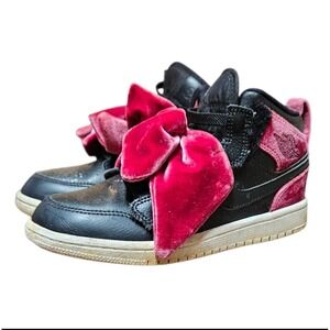 Nike Air Jordan 1 Mid Bow‎ XLD Noble Red Velvet Pink Sneakers Size 1Y CK5677-006